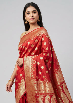 Red Banarasi Silk Saree With Blouse Piece