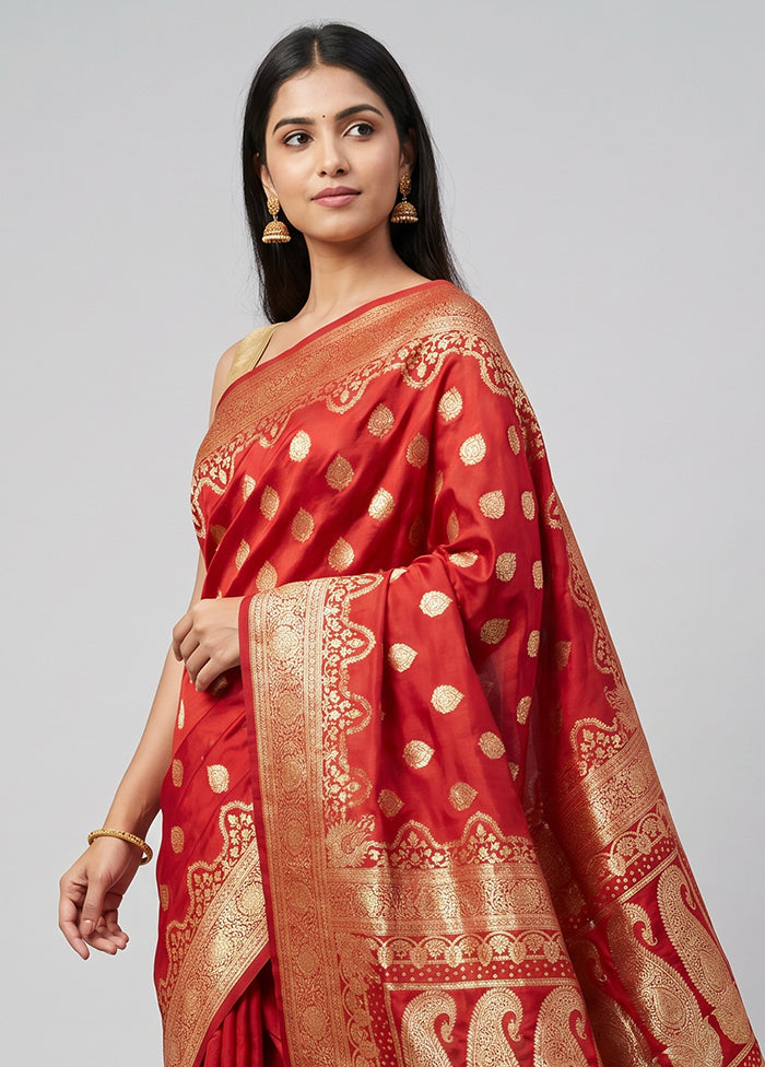 Red Banarasi Silk Saree With Blouse Piece