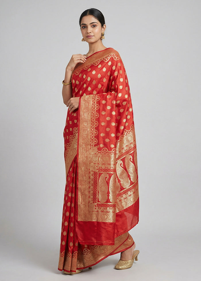 Red Banarasi Silk Saree With Blouse Piece