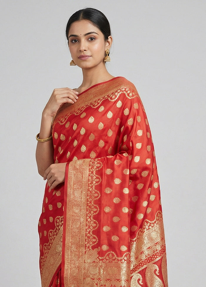 Red Banarasi Silk Saree With Blouse Piece