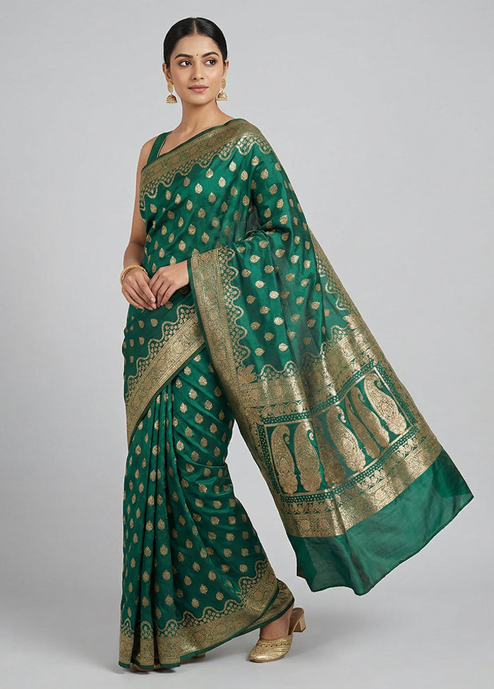 Green Banarasi Silk Saree With Blouse Piece