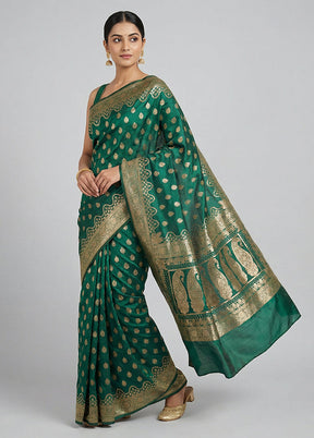 Green Banarasi Silk Saree With Blouse Piece