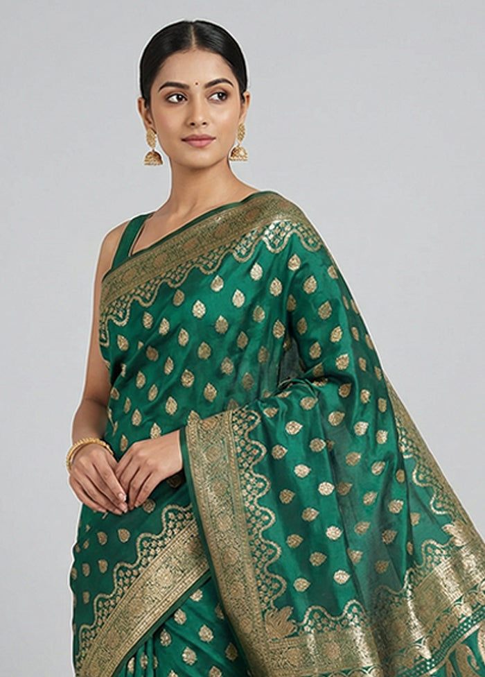 Green Banarasi Silk Saree With Blouse Piece