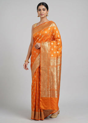Orange Banarasi Silk Saree With Blouse Piece