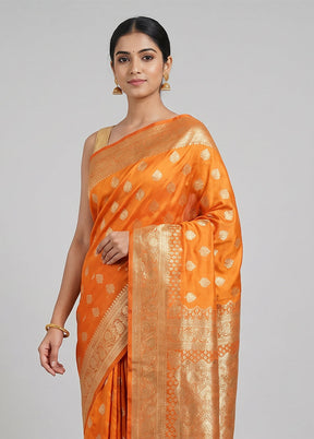 Orange Banarasi Silk Saree With Blouse Piece