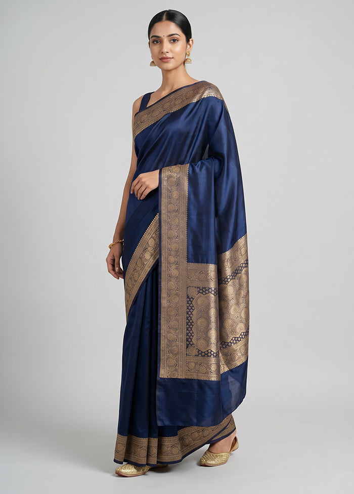 Blue Banarasi Silk Saree With Blouse Piece
