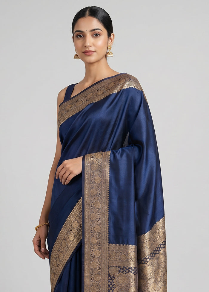 Blue Banarasi Silk Saree With Blouse Piece
