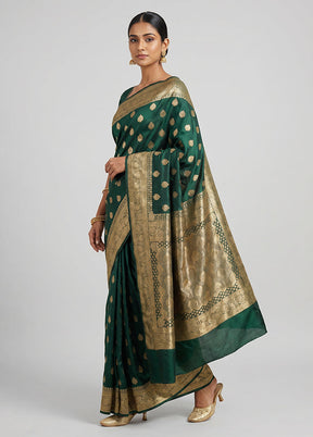 Green Banarasi Silk Saree With Blouse Piece