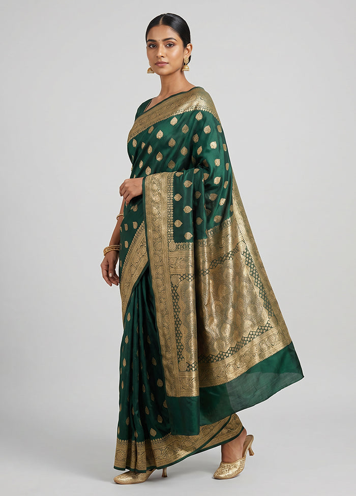 Green Banarasi Silk Saree With Blouse Piece