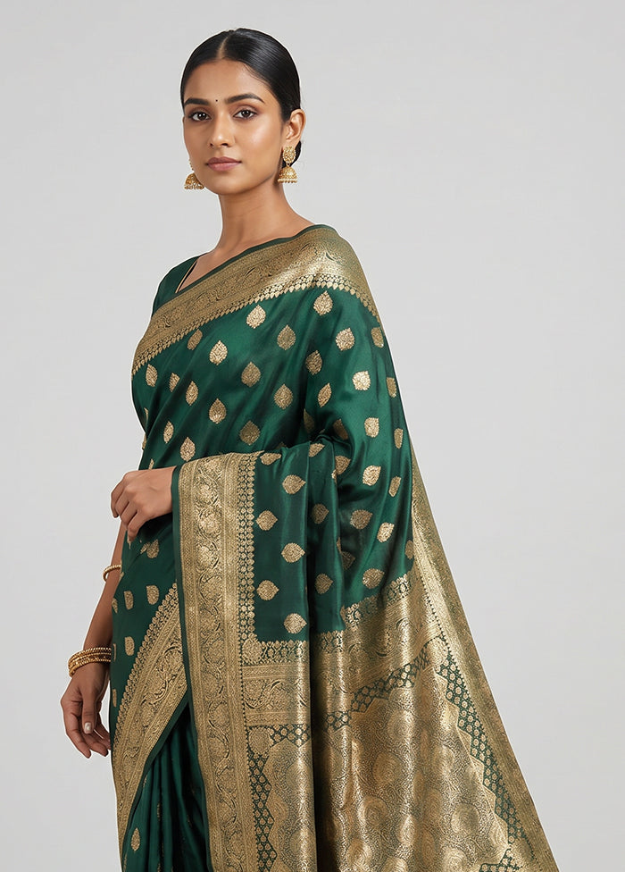 Green Banarasi Silk Saree With Blouse Piece