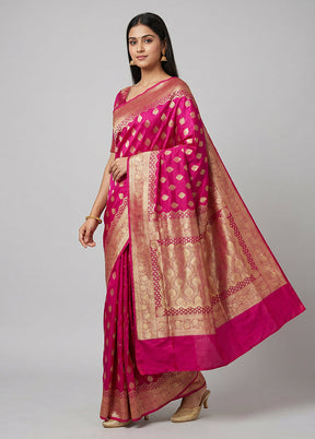 Pink Banarasi Silk Saree With Blouse Piece