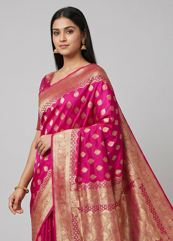Pink Banarasi Silk Saree With Blouse Piece