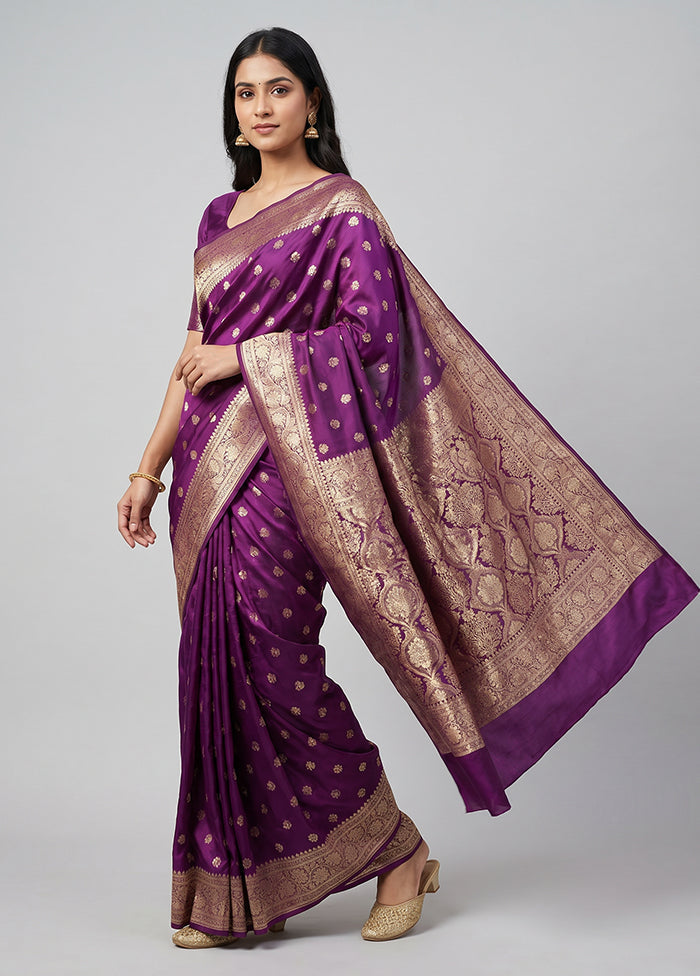 Purple Banarasi Silk Saree With Blouse Piece