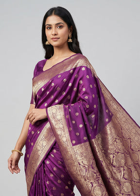 Purple Banarasi Silk Saree With Blouse Piece