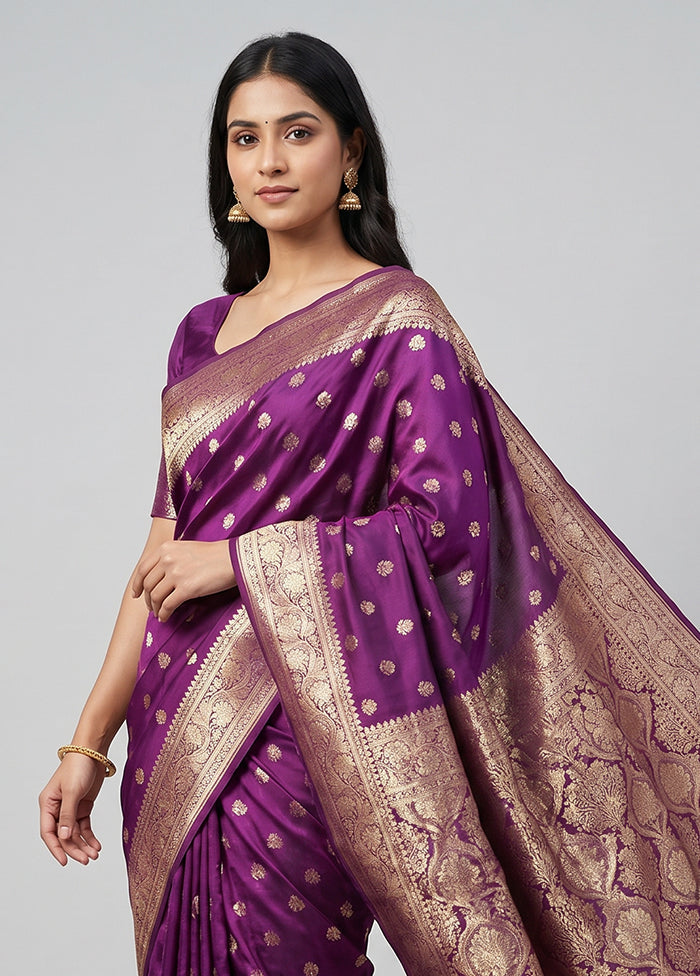 Purple Banarasi Silk Saree With Blouse Piece