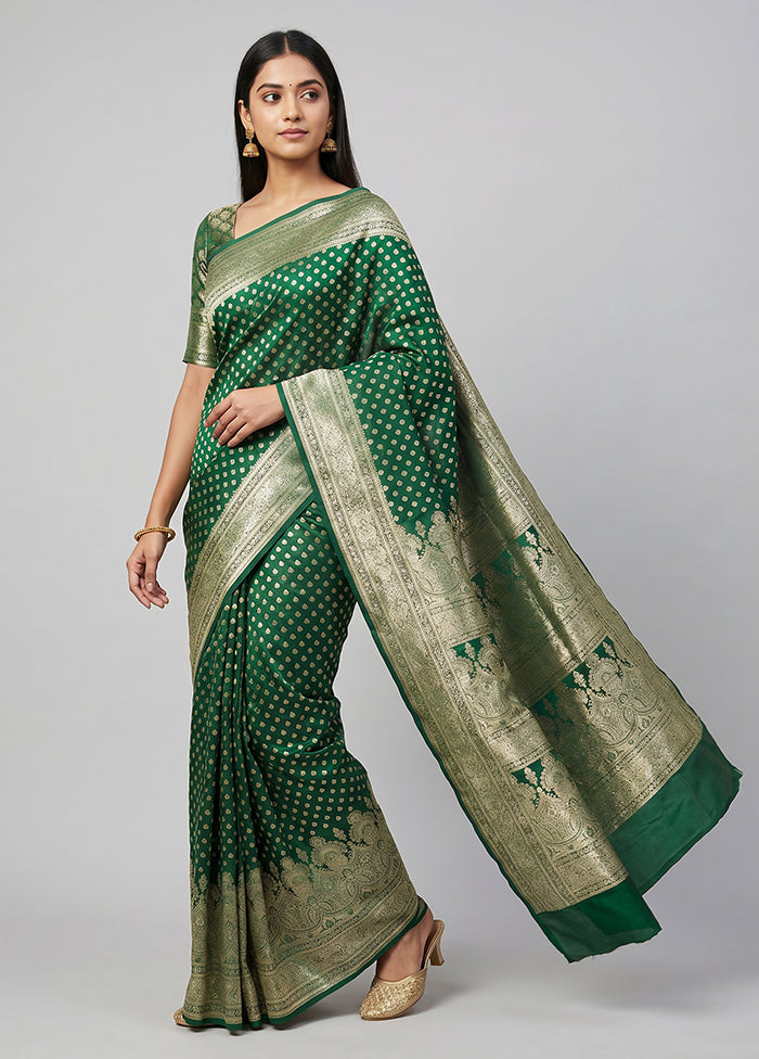 Green Banarasi Silk Saree With Blouse Piece