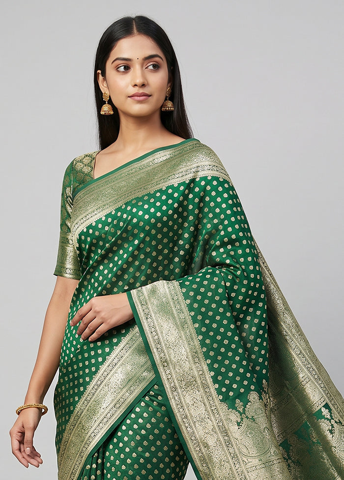 Green Banarasi Silk Saree With Blouse Piece