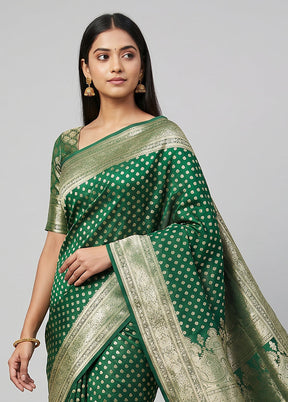Green Banarasi Silk Saree With Blouse Piece
