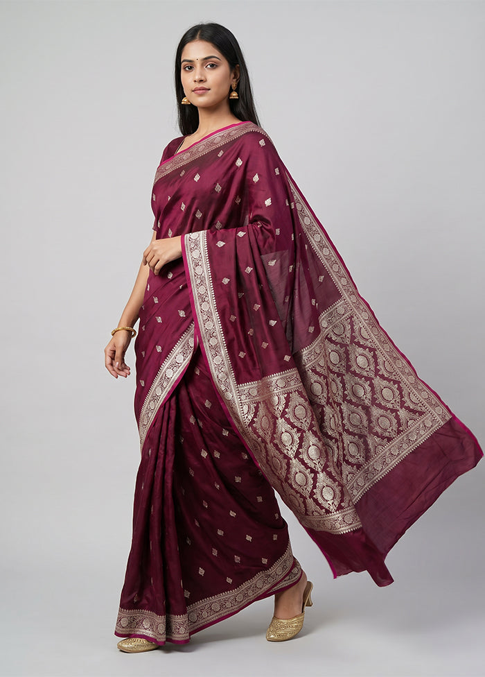 Maroon Banarasi Silk Saree With Blouse Piece