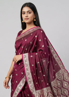 Maroon Banarasi Silk Saree With Blouse Piece