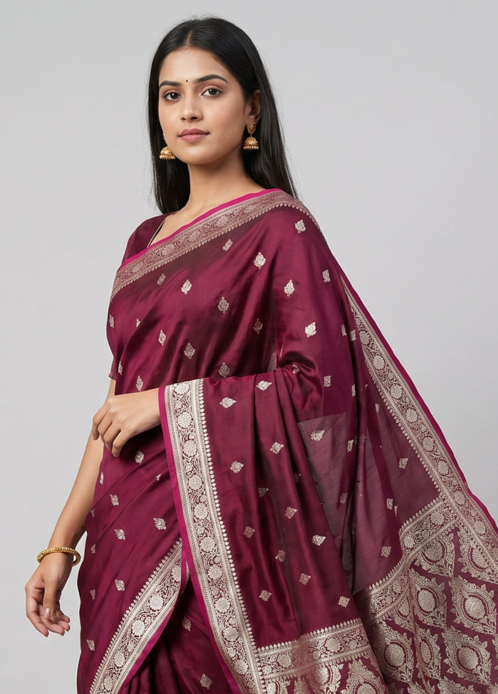 Maroon Banarasi Silk Saree With Blouse Piece