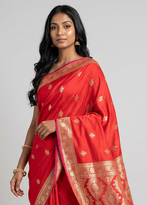 Pink Banarasi Silk Saree With Blouse Piece