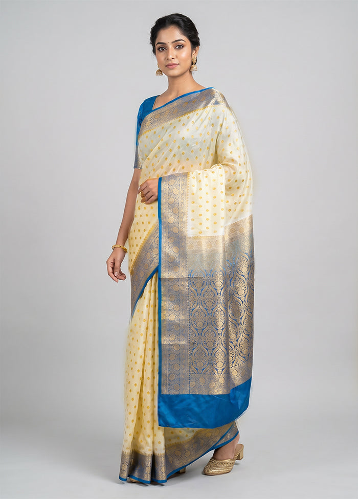 Cream Banarasi Silk Saree With Blouse Piece