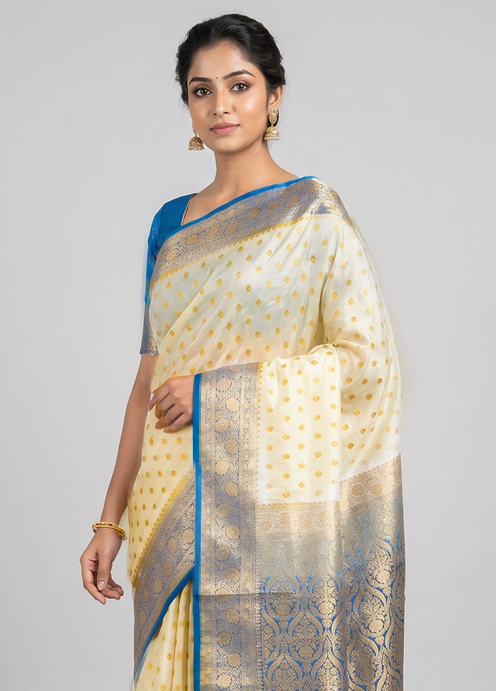 Cream Banarasi Silk Saree With Blouse Piece