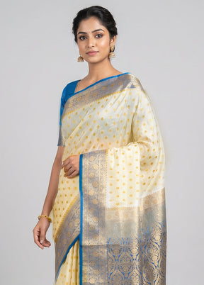 Cream Banarasi Silk Saree With Blouse Piece