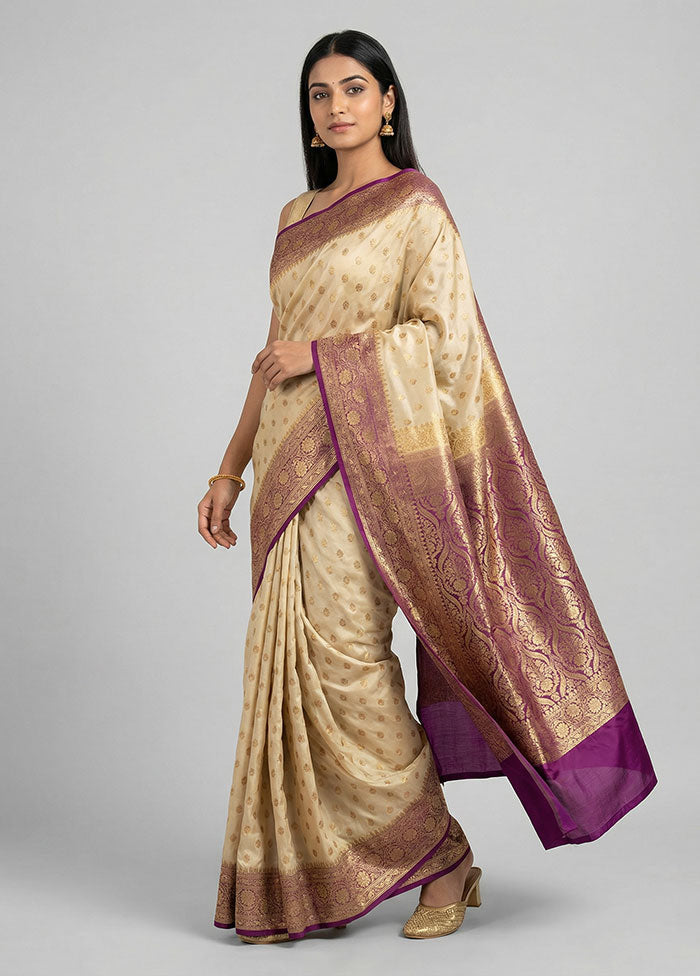 Cream Banarasi Silk Saree With Blouse Piece