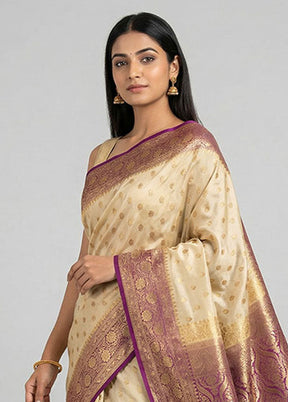 Cream Banarasi Silk Saree With Blouse Piece