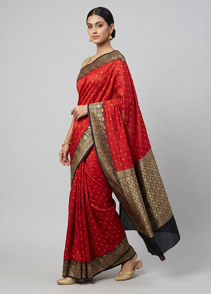 Red Katan Silk Saree With Blouse Piece