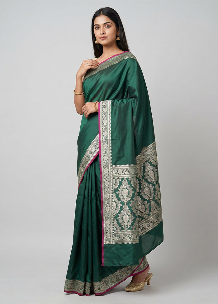 Green Katan Silk Saree With Blouse Piece