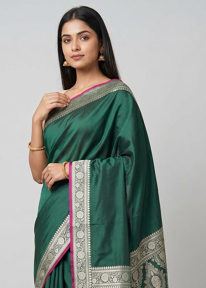 Green Katan Silk Saree With Blouse Piece