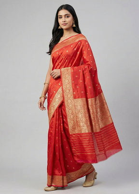 Red Handloom Katan Pure Silk Saree With Blouse Piece