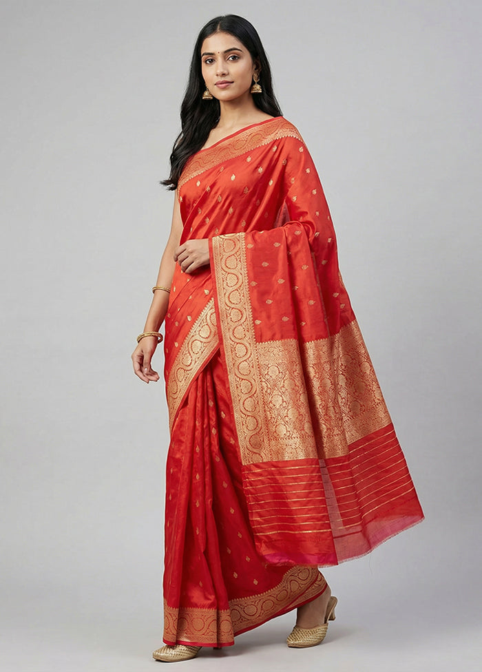 Red Handloom Katan Pure Silk Saree With Blouse Piece