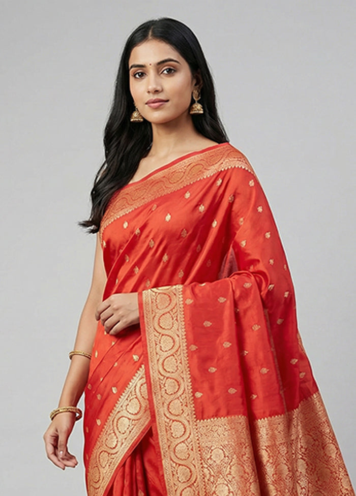 Red Handloom Katan Pure Silk Saree With Blouse Piece