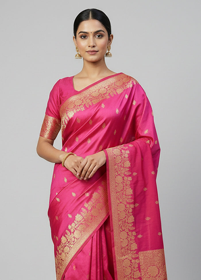 Pink Handloom Katan Pure Silk Saree With Blouse Piece