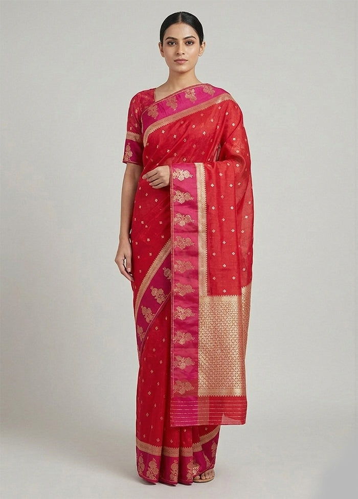 Red Katan Silk Saree With Blouse Piece