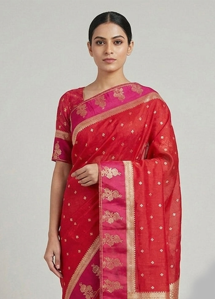 Red Katan Silk Saree With Blouse Piece