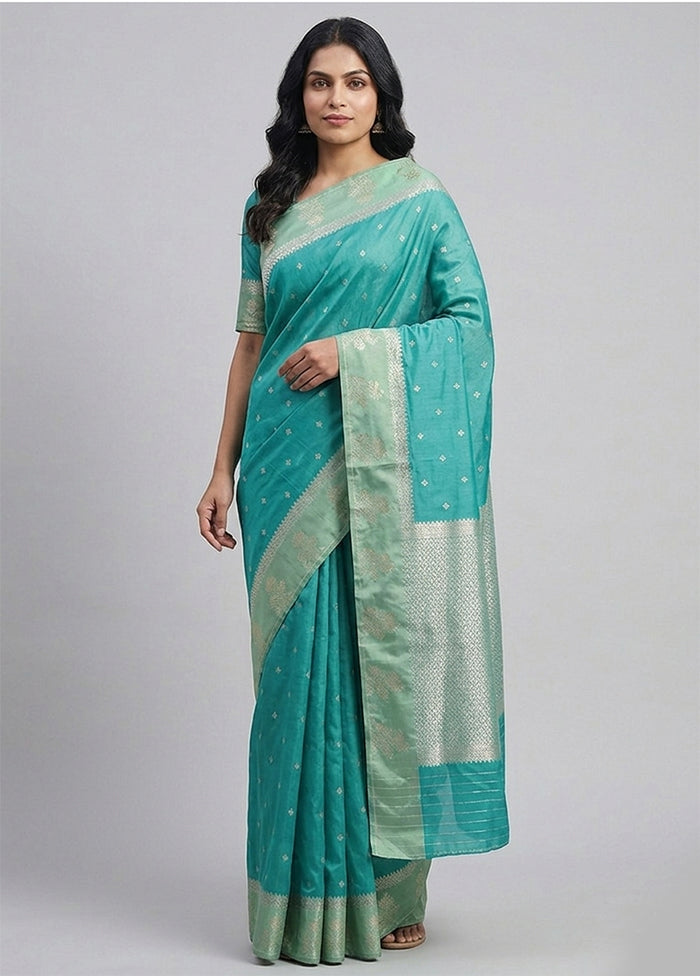 Green Katan Silk Saree With Blouse Piece