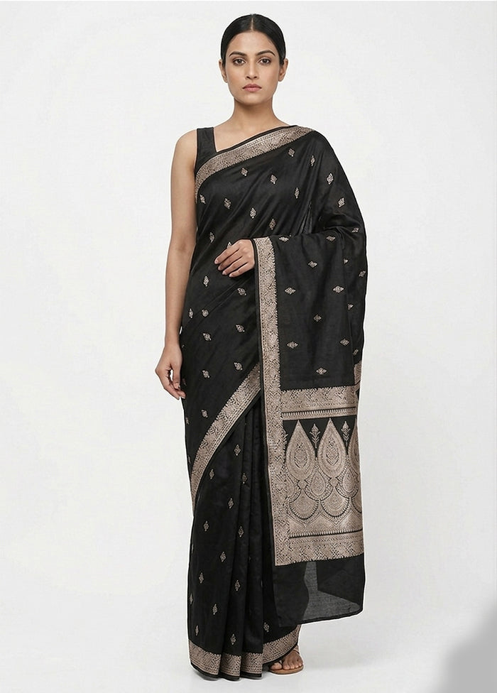 Black Katan Silk Saree With Blouse Piece