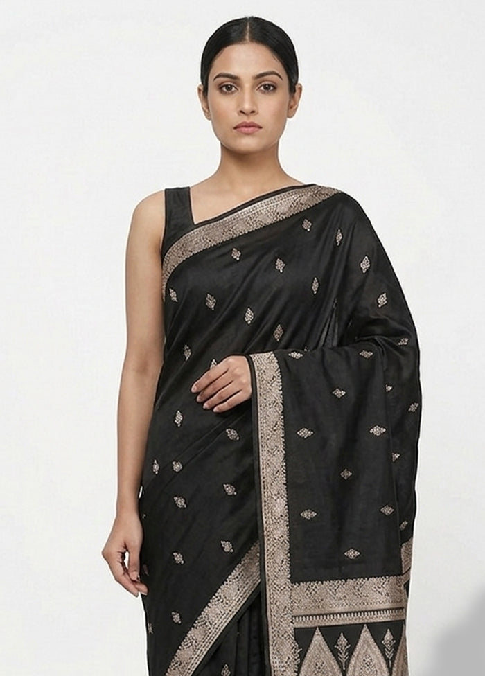 Black Katan Silk Saree With Blouse Piece