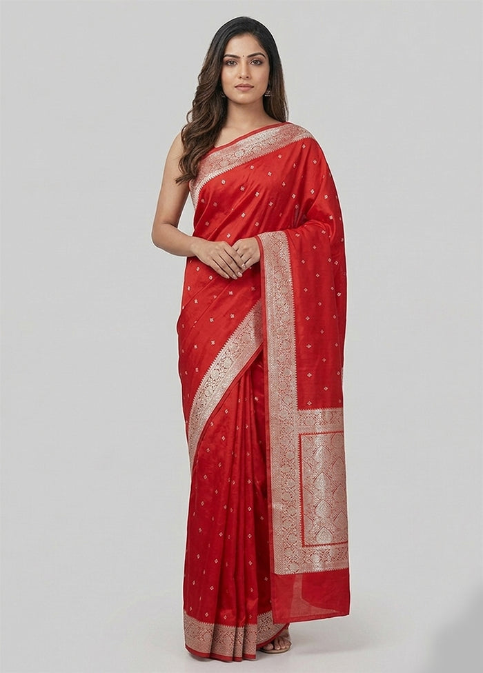Red Katan Silk Saree With Blouse Piece