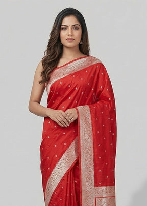 Red Katan Silk Saree With Blouse Piece