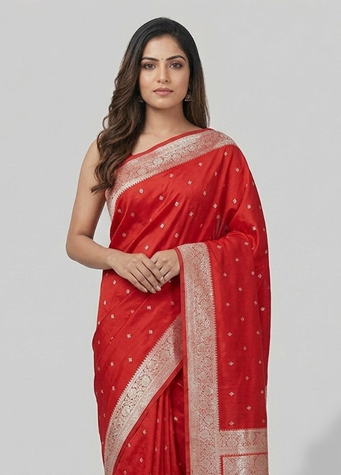 Red Katan Silk Saree With Blouse Piece