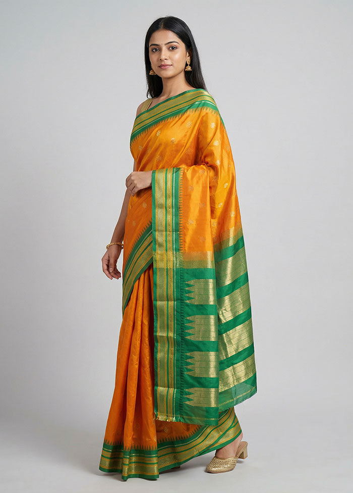 Orange Kanjivaram Silk Saree With Blouse Piece