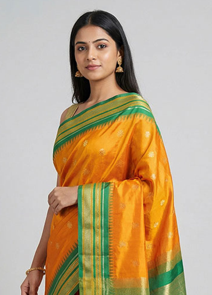 Orange Kanjivaram Silk Saree With Blouse Piece