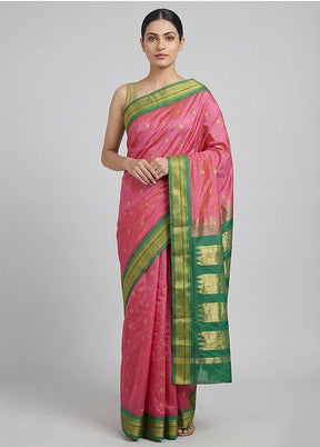 Pink Kanjivaram Silk Saree With Blouse Piece