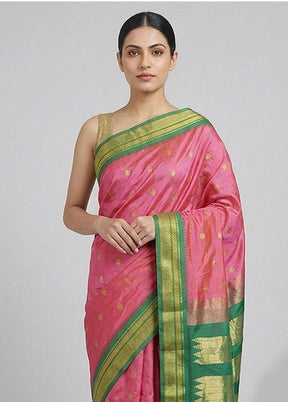 Pink Kanjivaram Silk Saree With Blouse Piece